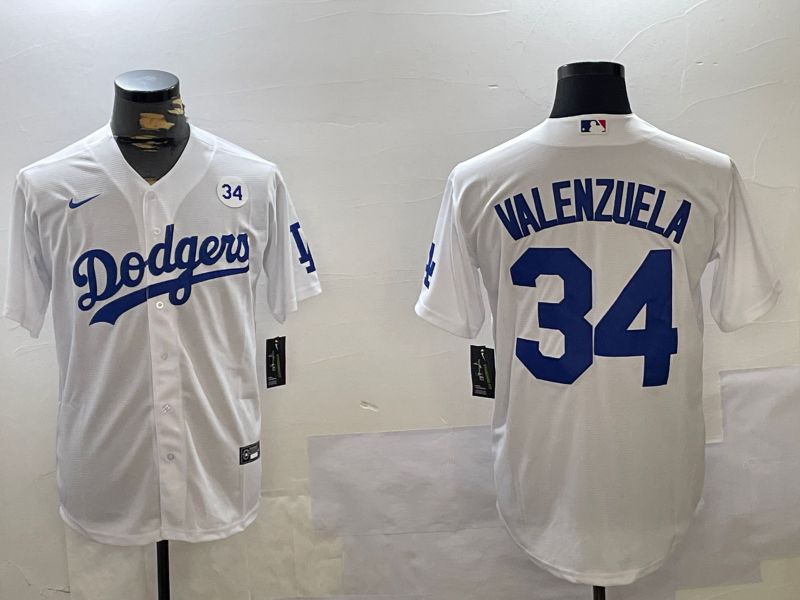 Men Los Angeles Dodgers 34 Valenzuela White Game 2024 Nike MLB Jersey style 11206